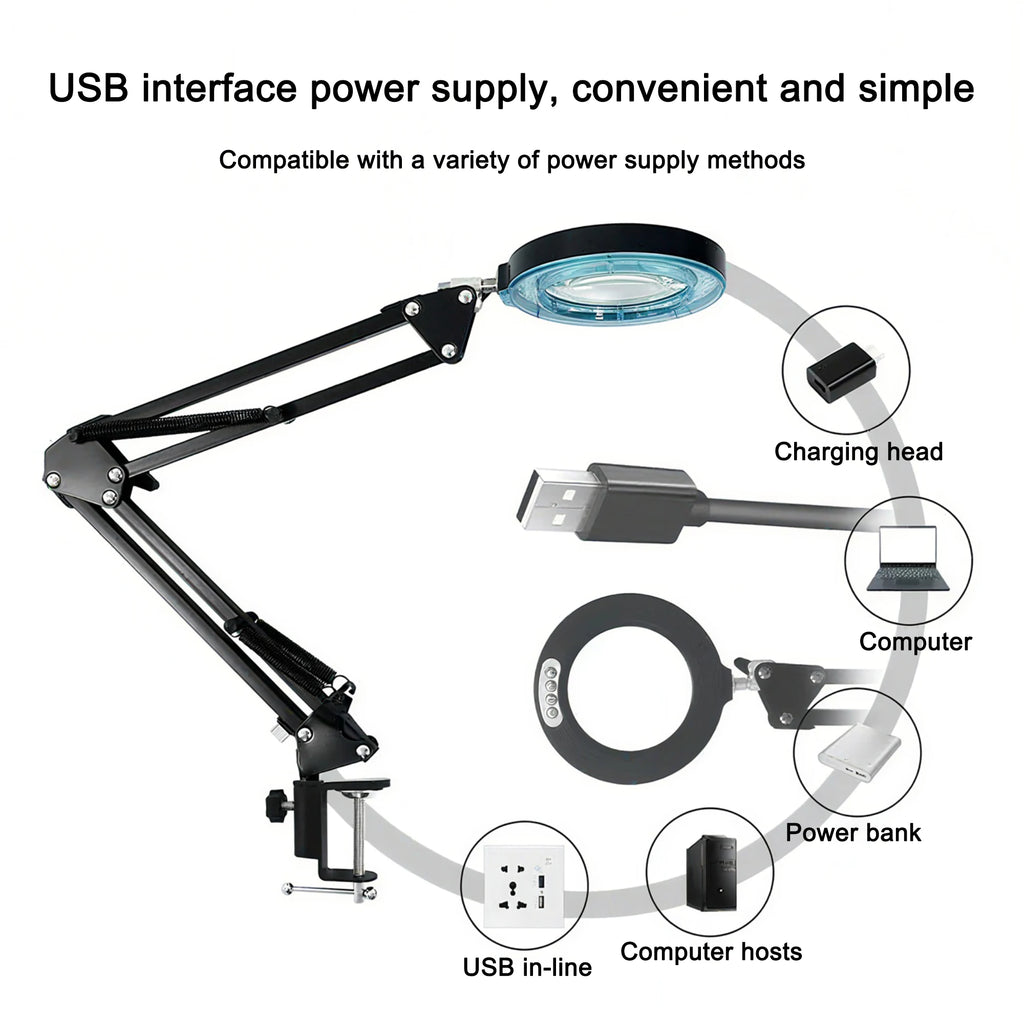 Eye-Caring LED Folding Metal Desk Lamp  Adjustable  Brightness Levels Flexible Rotating Lamp Head for Home Reading PC
