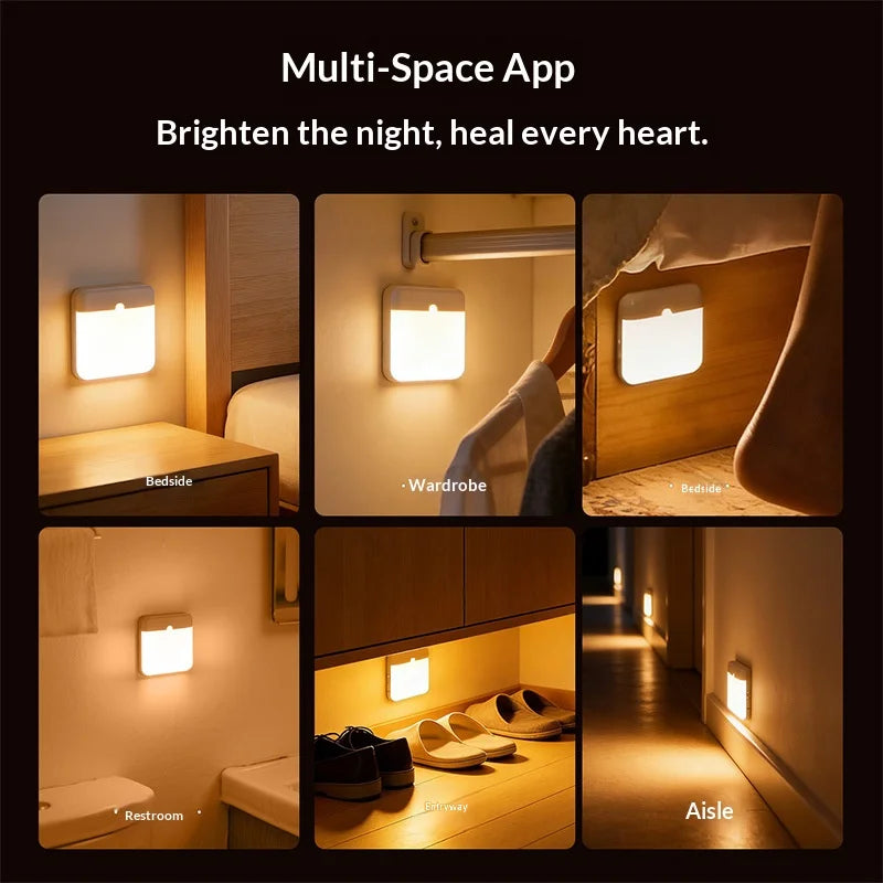 LED Motion Sensor Night Light, Square USB Rechargeable Cabinet Lamp, for Bedroom Kitchen Staircase Hallway Wardrobe