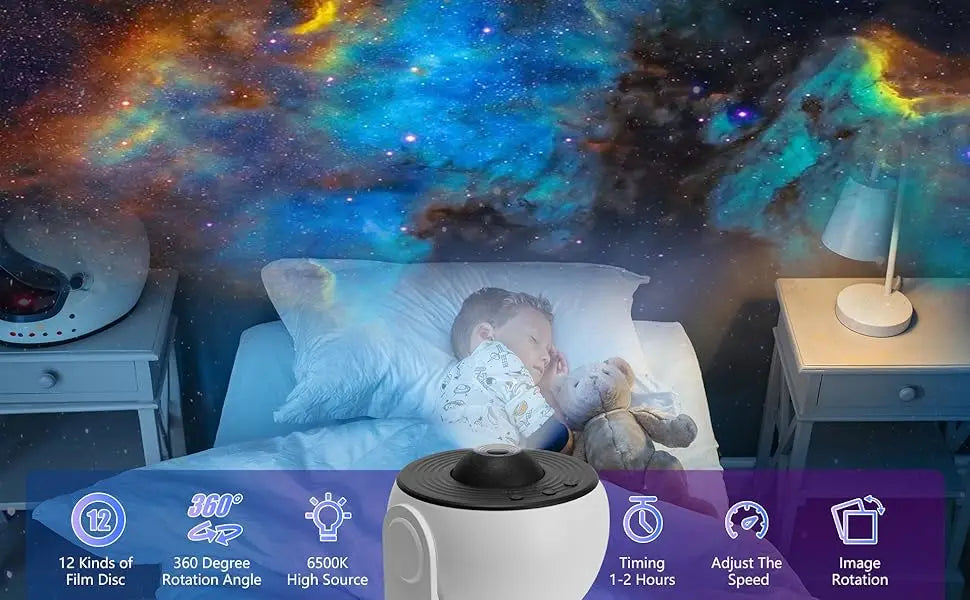 Bedroom Galaxy Projector Night Light HD Image Star Projector 13 Film Discs Kids Planetarium Projector 360° Rotation Galaxy Light