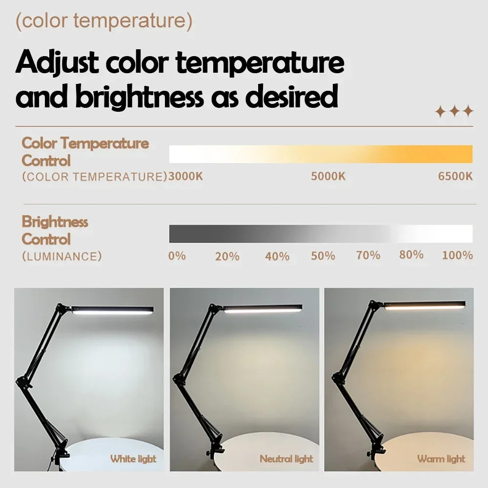 Eye-Caring LED Folding Metal Desk Lamp  Adjustable  Brightness Levels Flexible Rotating Lamp Head for Home Reading PC