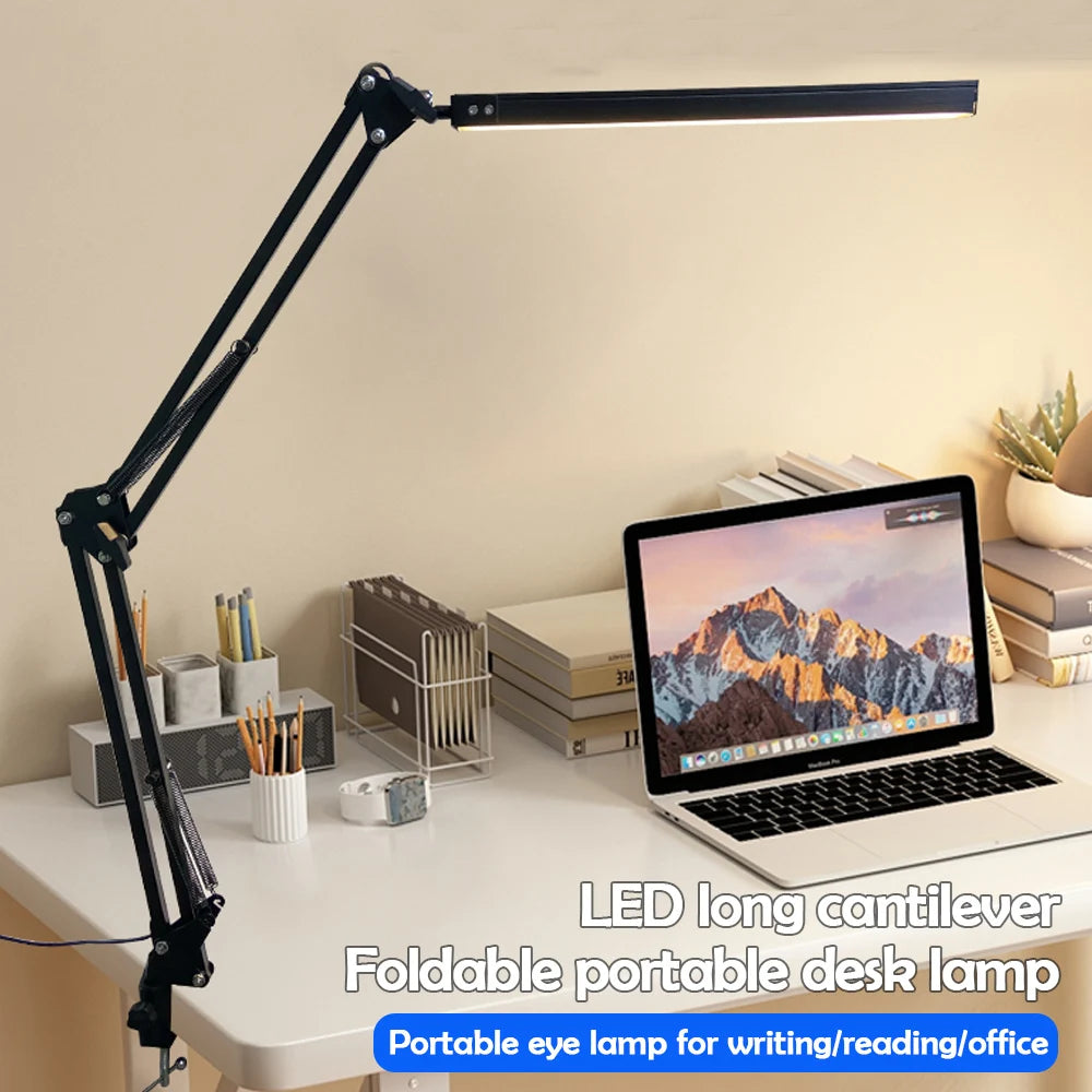 Eye-Caring LED Folding Metal Desk Lamp  Adjustable  Brightness Levels Flexible Rotating Lamp Head for Home Reading PC