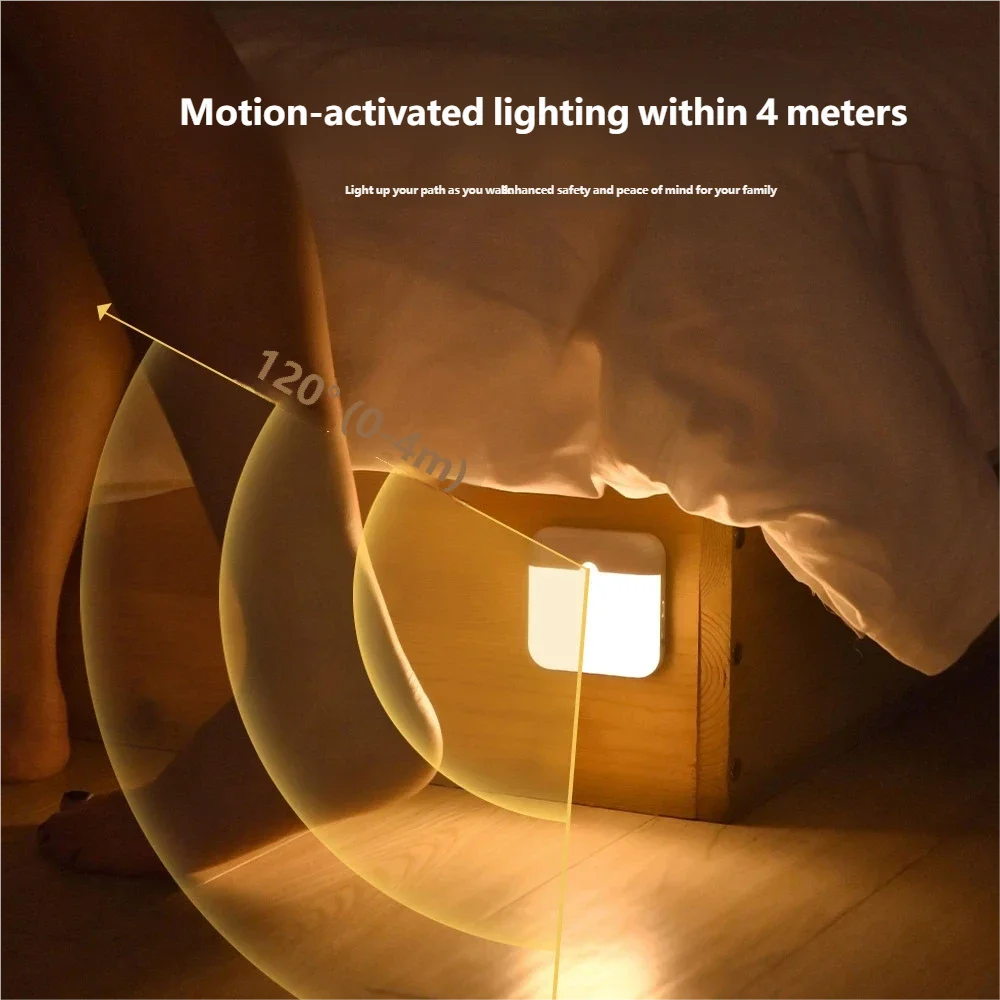 LED Motion Sensor Night Light, Square USB Rechargeable Cabinet Lamp, for Bedroom Kitchen Staircase Hallway Wardrobe