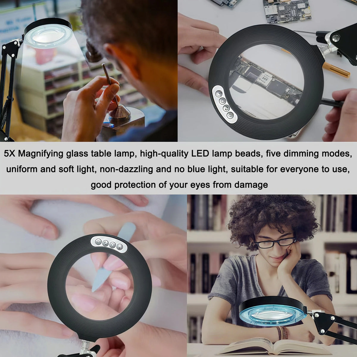 Eye-Caring LED Folding Metal Desk Lamp  Adjustable  Brightness Levels Flexible Rotating Lamp Head for Home Reading PC