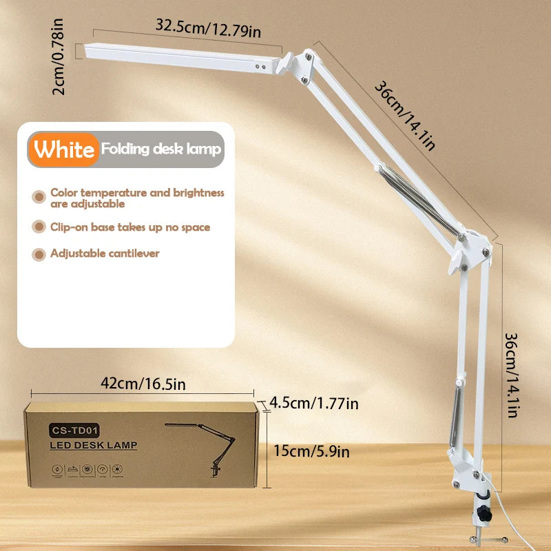 Eye-Caring LED Folding Metal Desk Lamp  Adjustable  Brightness Levels Flexible Rotating Lamp Head for Home Reading PC