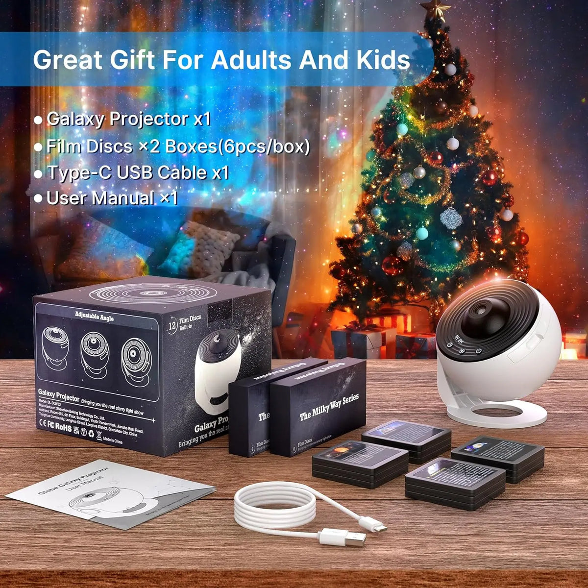 Bedroom Galaxy Projector Night Light HD Image Star Projector 13 Film Discs Kids Planetarium Projector 360° Rotation Galaxy Light