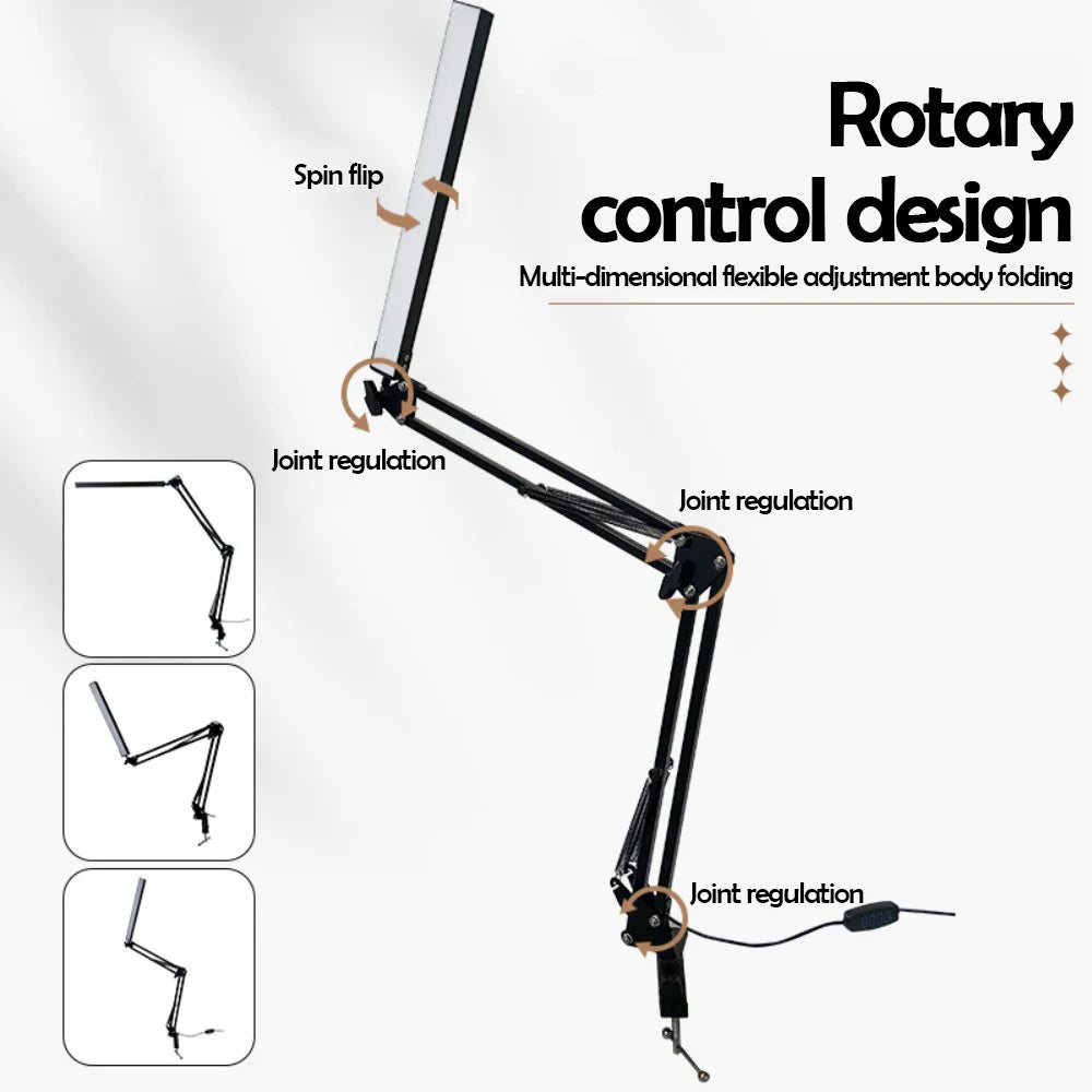 Eye-Caring LED Folding Metal Desk Lamp  Adjustable  Brightness Levels Flexible Rotating Lamp Head for Home Reading PC