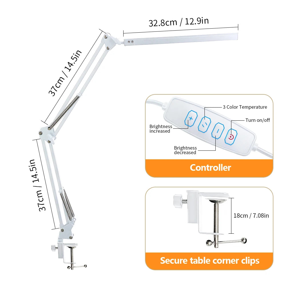 Eye-Caring LED Folding Metal Desk Lamp  Adjustable  Brightness Levels Flexible Rotating Lamp Head for Home Reading PC