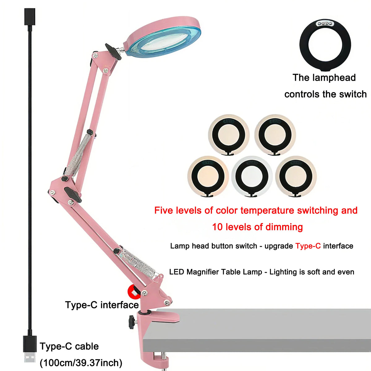 Eye-Caring LED Folding Metal Desk Lamp  Adjustable  Brightness Levels Flexible Rotating Lamp Head for Home Reading PC
