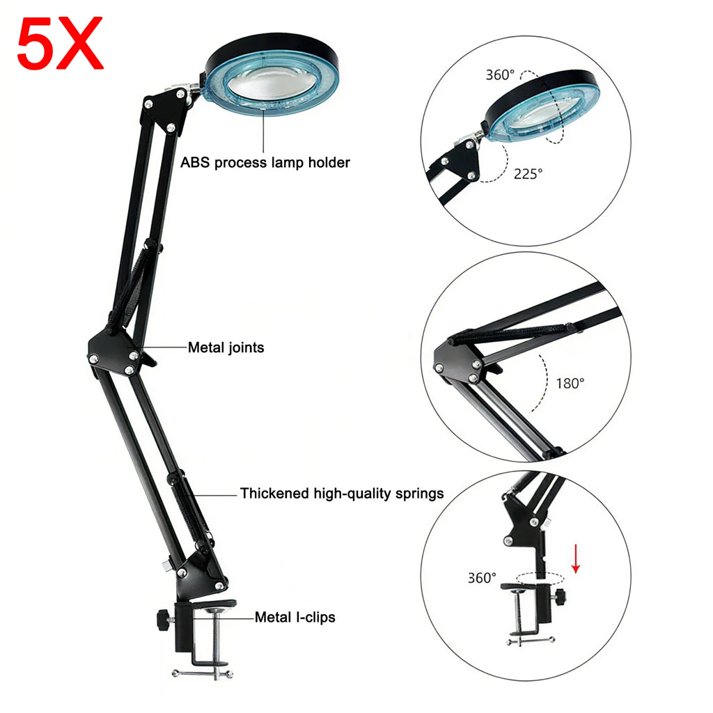 Eye-Caring LED Folding Metal Desk Lamp  Adjustable  Brightness Levels Flexible Rotating Lamp Head for Home Reading PC