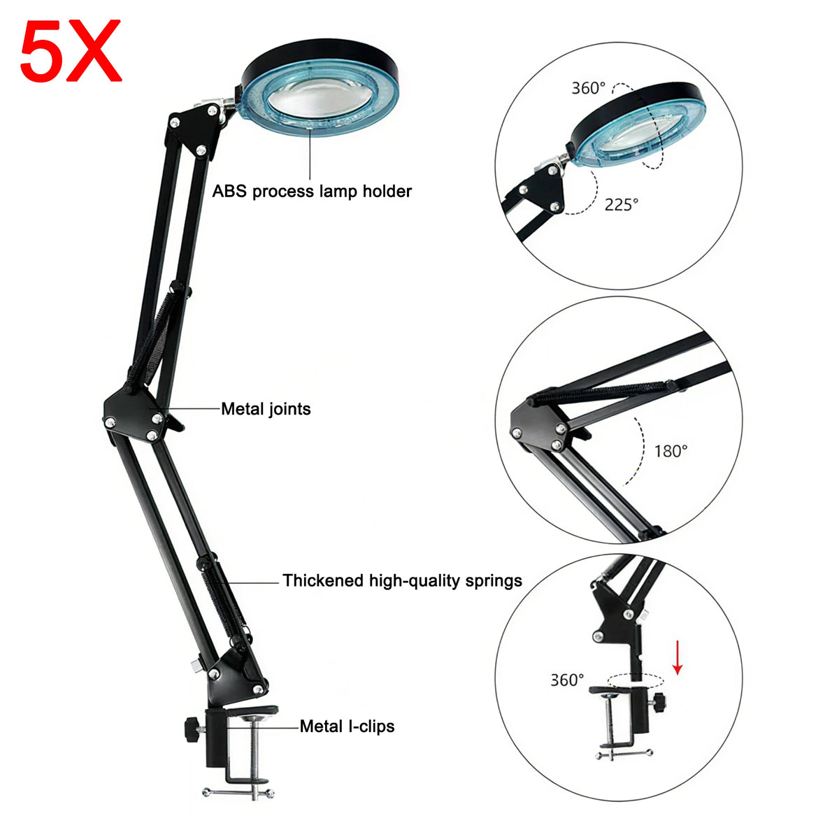 Eye-Caring LED Folding Metal Desk Lamp  Adjustable  Brightness Levels Flexible Rotating Lamp Head for Home Reading PC