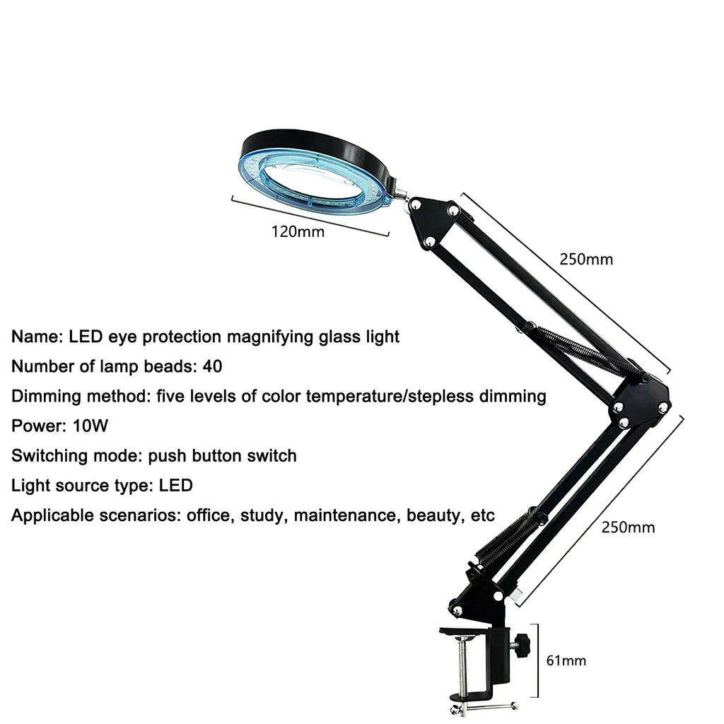 Eye-Caring LED Folding Metal Desk Lamp  Adjustable  Brightness Levels Flexible Rotating Lamp Head for Home Reading PC