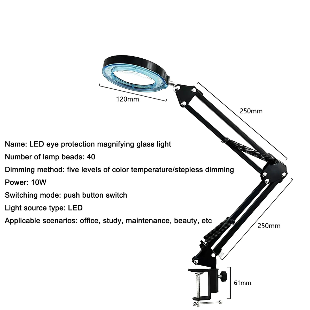 Eye-Caring LED Folding Metal Desk Lamp  Adjustable  Brightness Levels Flexible Rotating Lamp Head for Home Reading PC