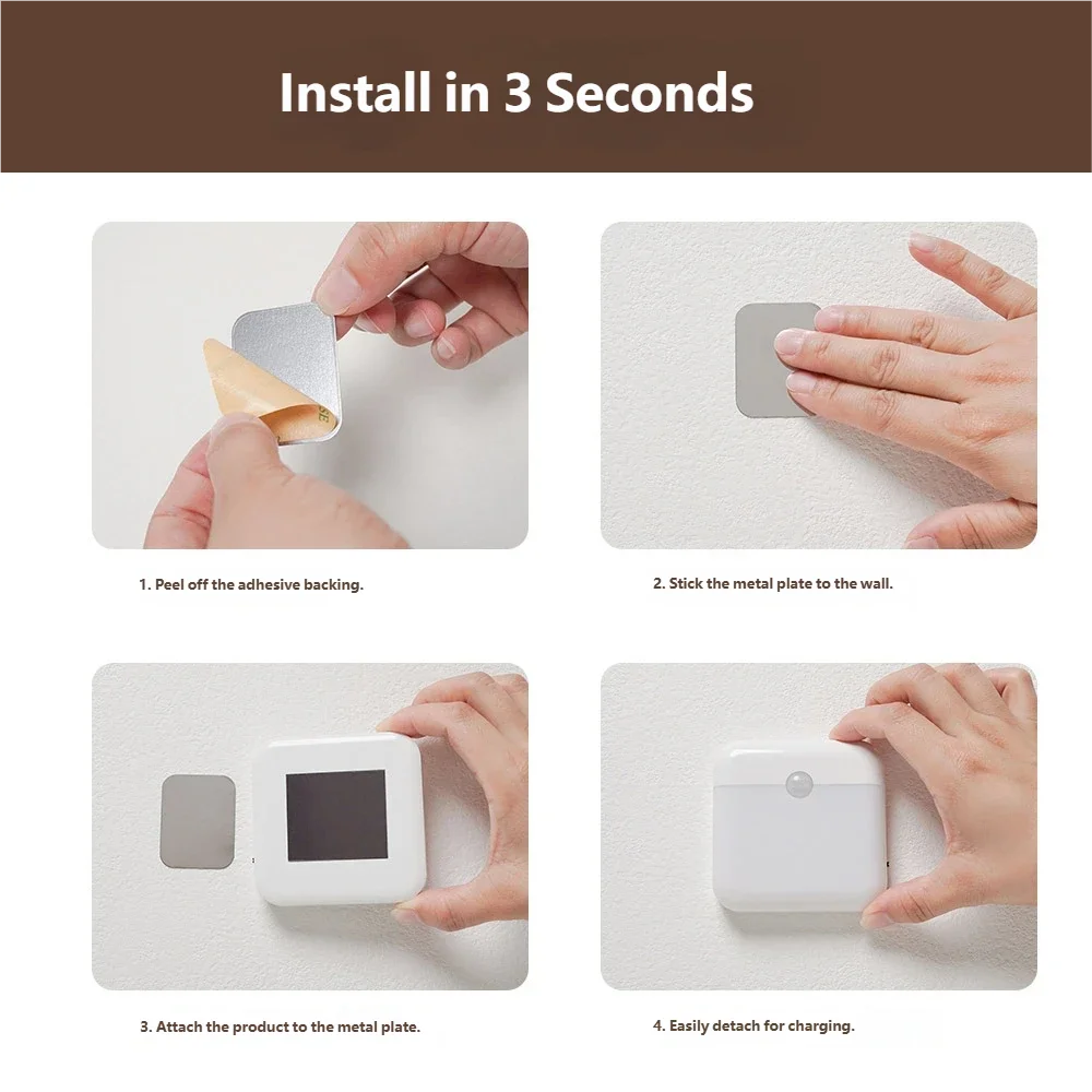 LED Motion Sensor Night Light, Square USB Rechargeable Cabinet Lamp, for Bedroom Kitchen Staircase Hallway Wardrobe